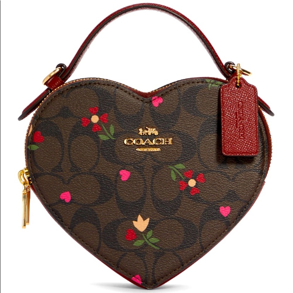 Coach Heart Crossbody In Signature Canvas With Heart Petal Print C8040 RARE